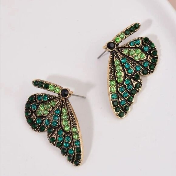 Rhinestone Butterfly Earrings - Picture 4 of 10